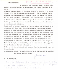 Autografo originale 1965 VATICANO Padre Marco MALAGOLA sulla chiusura di un ospizio a Cipro 1