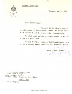 Autografo originale 1966 ROMA Pontificia Opera di Assistenza  Mons. Abramo FRESCHI Autografo 1