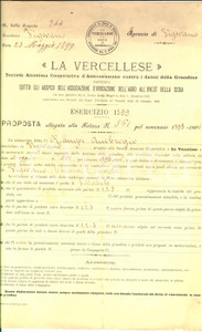 Documento originale, autentico 1899 VIGEVANO PV Proposta polizza LA VERCELLESE assicurazione danni grandine 1