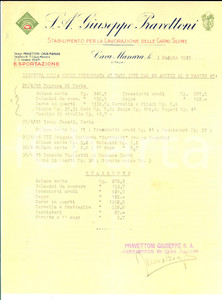 Manoscritto, lettera originale 1945 CAVA MANARA PV Ditta Giuseppe PRAVETTONI su consegne di salame Lettera 1