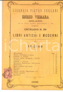 1898 MILANO Libreria Pietro VERGANI Enrico VISMARA Libri antichi e moderni n° 89