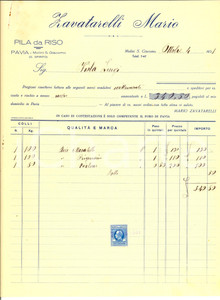 Documento originale, autentico 1931 PAVIA MOLINI SAN GIACOMO Mario ZAVATTARELLI Fattura intestata per riso 1