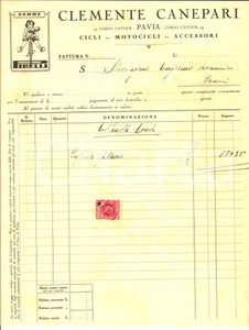 Documento originale, autentico 1933 PAVIA Ditta Clemente CANEPARI  Cicli e motocicli Estratto conto 1