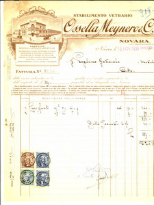 Documento originale, autentico 1939 NOVARA OSSELLA MEYNERO Stabilimento vetrario Fattura carta intestata 1