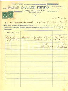 Documento originale, autentico 1931 PAVIA Pietro GAVAZZI  Stracci per cartiere e lanifici Conto manoscritto 1