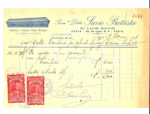 Documento originale, autentico 1948 PAVIA Premiata Ditta SAVIO Battista  Cofani mortuari Fattura intestata 1