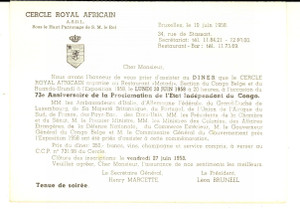 Oggetto da collezione cartaceo 1958 BRUXELLES Cercle Royal Africain  SoirÃ©e pour l indÃ©pendance CONGO Billet 1