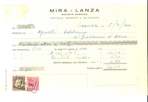 Documento originale, autentico 1940 NAPOLI Fabbriche saponi candele MIRALANZA Ricevuta 22x14 cm 1