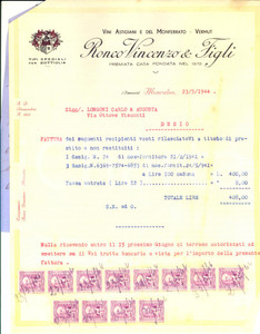 Documento originale, autentico 1944 MONCALVO AT Vincenzo RONCO & Figli Vini astigiani Fattura intestata 1