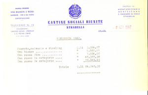 Documento originale, autentico 1962 STRADELLA PV CANTINE SOCIALI Vendemmia annuale uve e moscato 1