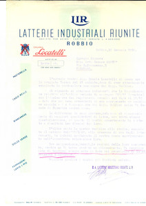 Documento originale, autentico 1950 ROBBIO PV Latterie Industriali Riunite su contestata consegna di latte 1