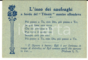Oggetto da collezione cartaceo 1915 ca Inno dei naufragi a bordo del TITANIC mentre affondava Biglietto 1