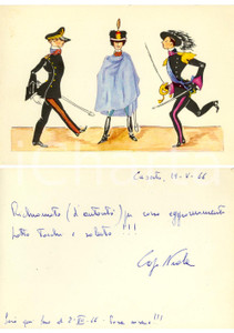 Oggetto da collezione cartaceo 1966 CASERTA Scuola Truppe Corazzate Biglietto augurale ILLUSTRATO 1