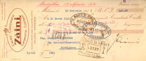 Oggetto da collezione cartaceo 1931 MILANO Ditta ZAINI  Cacao cioccolato e caramelle Cambiale pubblicitaria 1