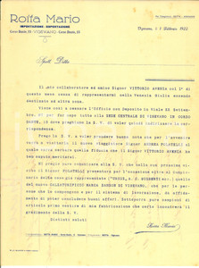 Manoscritto, lettera originale 1922 VIGEVANO Ditta Mario ROTTA su rappresentante calzature Andrea FOLATELLI 1