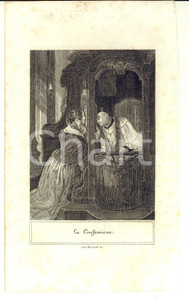 Stampa, bozzetto originale 1850 ca Inc. Gaetano MANCINELLI La confessione Stampa DEVOZIONALE 22x14 cm 1
