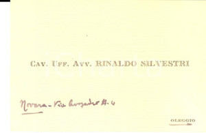 Autografo originale 1940 ca NOVARA Biglietto da visita del cav. uff. avv. Rinaldo SILVESTRI 1
