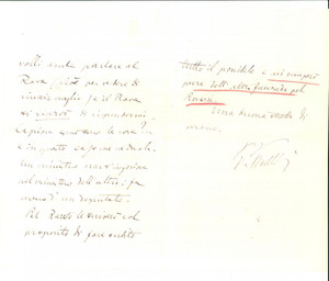 Autografo originale 1896 Un ministro non s ingerisce nel ministero altrui Autografo Paolo BOSELLI 1