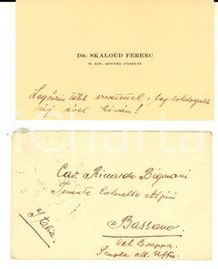 Autografo originale 1936 NAGYKANISZA UNGHERIA Dr. SKALOUD FERENC Biglietto da visita con AUTOGRAFO 1