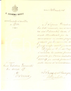Documento originale, autentico 1888 LIVORNO Accademia Navale  Mezza pensione al conte TORNIELLI DI CRESTVOLANT 1