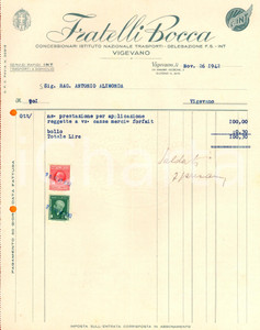 Documento originale, autentico 1942 VIGEVANO PV Fratelli BOCCA  Istituto Nazionale TRASPORTI Fattura 1