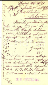 Cartolina originale da collezione 1891 ROMA Cartolina postale ditta E. E. OBLIEGHT al GIORNALE DI SICILIA FP VG 1