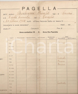 Oggetto da collezione cartaceo 1930 ONB TREVIGLIO BG Scuola elementare Pagella di Arnaldo BEVILACQUA 1