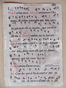 Libro, pubblicazione d epoca 1700 ca ANTIFONARIO ROMANO Pagina canti in rosso e nero PSALMUS PRO DEFUNCTIS 1