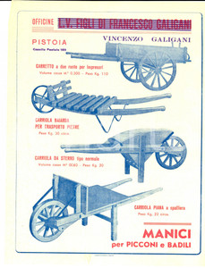 Materiale pubblicitario d’epoca 1955 ca PISTOIA Officine Vincenzo GALIGANI carriole per imprese Pubblicitario 1