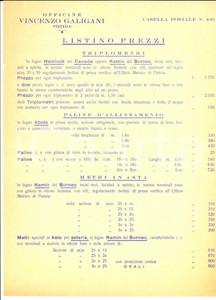 Materiale pubblicitario d’epoca 1955 ca PISTOIA Officine Vincenzo GALIGANI Listino prezzi triplometri e paline 1