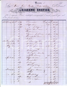 Documento originale, autentico 1865 VICENZA Ditta Giacomo OREFICE Fornitura stoffe Fattura intestata 1