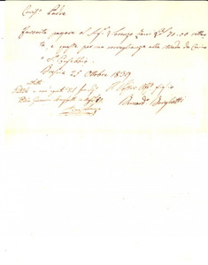 Manoscritto, lettera originale 1839 BRESCIA Saldo a Lorenzo ZANI per sorveglianza strada CAINO  SANT EUSEBIO 1