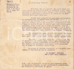 Documento originale, autentico 1932 ROMA SocietÃ  Italiana Arte Medaglia  Distintivo podestÃ  Pubblicitaria 1