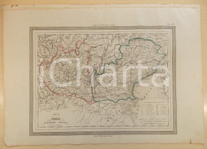 Stampa, bozzetto originale 1864 Atlante Universale  Alta ITALIA Lombardia Venezia Tirolo GUIGONI Tav. LI 1