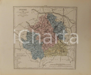 Stampa, bozzetto originale 1870 ca Grand Atlas DÃ©partemental de la France  Indre Ed. PILON Tav. 39 Mappa 1