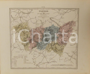 Stampa, bozzetto originale 1870 ca Grand Atlas DÃ©partemental de la France  Vosges Ed. PILON Tav. 92 Mappa 1