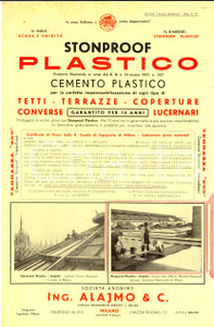 Materiale pubblicitario d’epoca 1955 ca MILANO Ditta Ing. ALAJMO  STONPROOF PLASTICO Pieghevole ILLUSTRATO 1