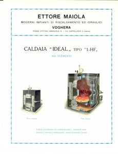 Materiale pubblicitario d’epoca 1950 ca VOGHERA PV Ditta Ettore MAIOLA Caldaia tipo 1HF Volantino ILLUSTRATO 1