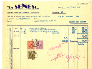 Documento originale, autentico 1941 SIENA Ditta LA SENESE Fattura cioccolato e cavallucci Carta intestata 1
