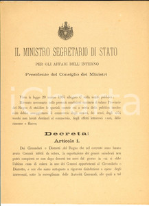 Documento originale, autentico 1886 ROMA Commercio stracci e panni usati vietato per epidemia colera Lettera 1