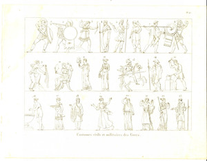 Stampa, bozzetto originale 1830 Anacharsis en GrÃ¨ce  Costumes civils et militaires des Grecs Gravure 40 1