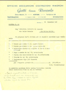 Documento originale, autentico 1946 MORTARA PV Officine meccaniche Riccardo GATTI Fattura su carta intestata 1