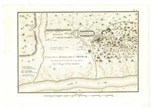 Stampa, bozzetto originale 1830 Anacharsis en GrÃ¨ce  Topographie d OLYMPIE Gravure TARDIEU pl. 29 1