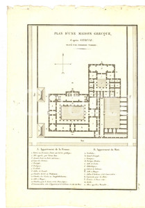 Stampa, bozzetto originale 1830 Anacharsis en GrÃ¨ce  Plan d une maison grecque Gravure TARDIEU pl. 23 1