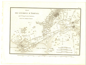 Stampa, bozzetto originale 1830 Anacharsis en GrÃ¨ce  Plan des environs d ATHENES Gravure TARDIEU pl. 9 1