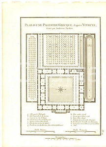 Stampa, bozzetto originale 1830 Anacharsis en GrÃ¨ce  Plan d une palestre grecque Gravure TARDIEU pl. 12 1