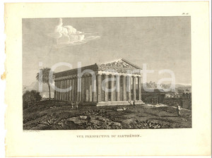Stampa, bozzetto originale 1830 Anacharsis en GrÃ¨ce  Vue du PARTHENON Gravure TARDIEU pl. 18 1