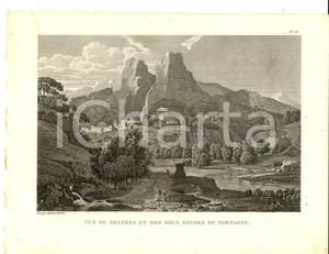 Stampa, bozzetto originale 1830 Anacharsis en GrÃ¨ce  Vue de DELPHES et du PARNASSE Gravure TARDIEU pl. 22 1