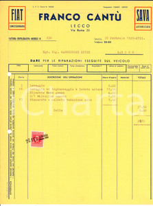 Documento originale, autentico 1939 LECCO Concessionario FIAT Franco CANTU  Fattura intestata per riparazioni 1