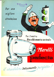 Materiale pubblicitario d’epoca 1950 ca Circolatore MARELLI PERFECTA per riscaldamento centrale PUBBLICITARIO 1